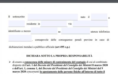Nuovo modulo di autocertificazione per spostamenti