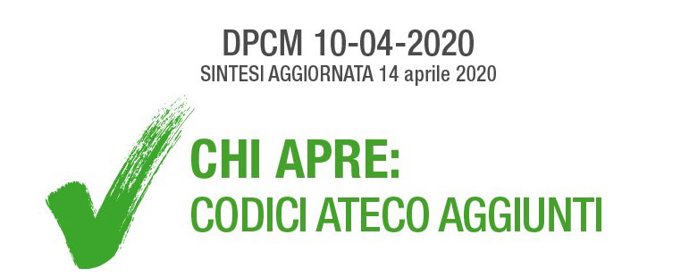 CODICI ATECO, LE ATTIVITÀ CHE POSSONO RIPRENDERE DAL 14 APRILE DA DECRETO